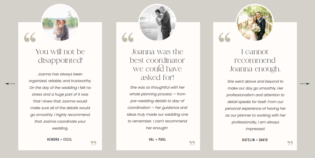 real reviews from Siena & Co wedding planning clients